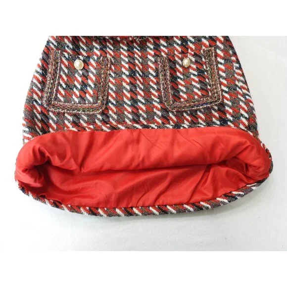 Classic Women's Tweed Skirt Sz XL Quilted Lined Belted Pearl Button Pockets Red - Picture 8 of 14